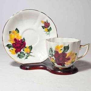 Royal Wentworth Teacup and Saucer Red Yellow Roses Vintage